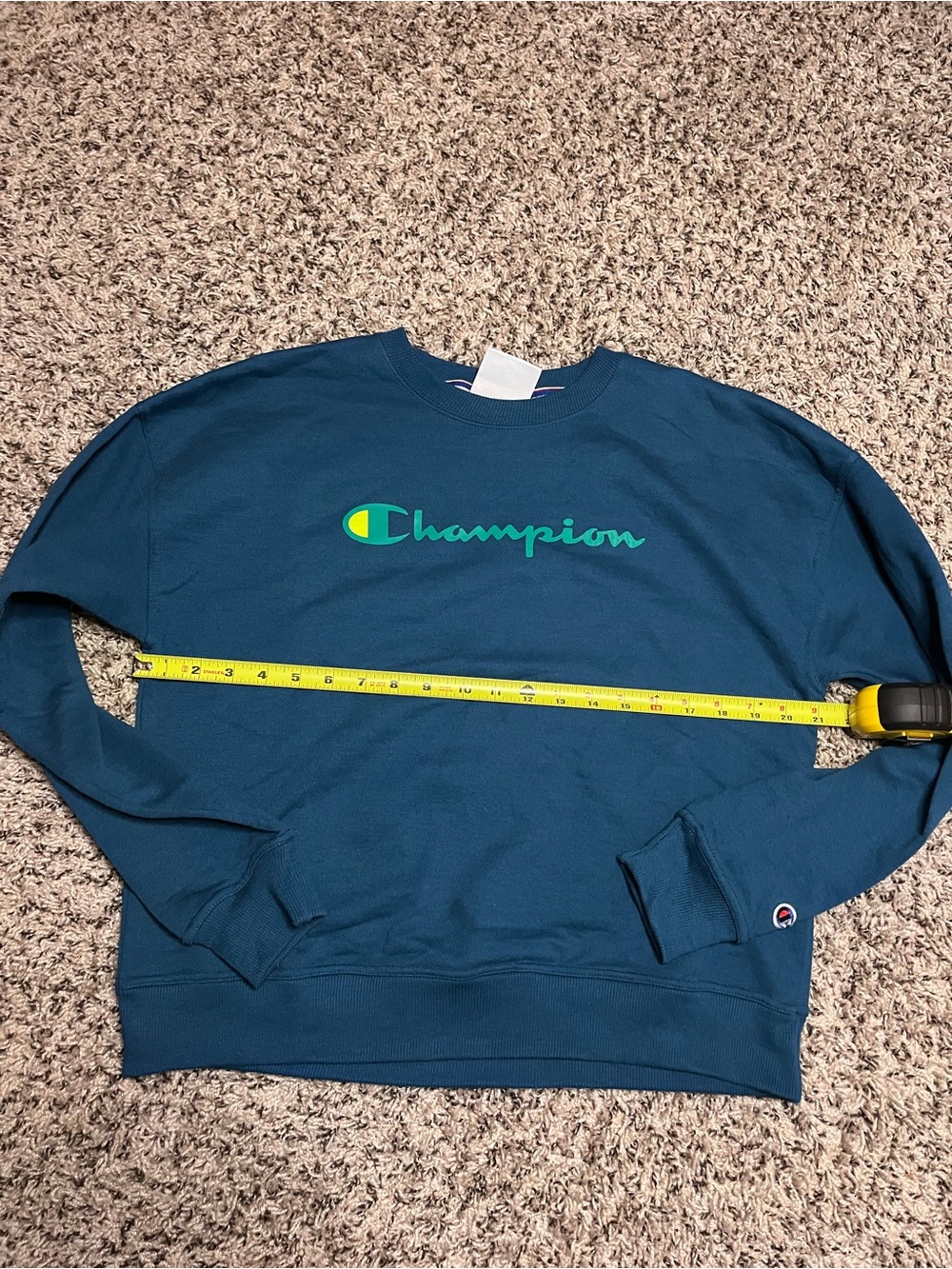 Champion Authentic Athleticwear Teal Blue Logo Crewneck Sweatshirt Womens Small - Picture 4 of 5
